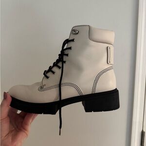 Coach Cream and Black Combat Boots